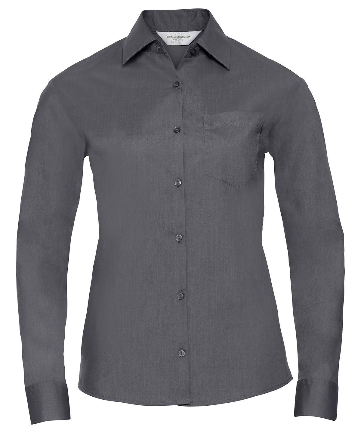 Womens long sleeve polycotton easycare poplin shirt | convoy grey