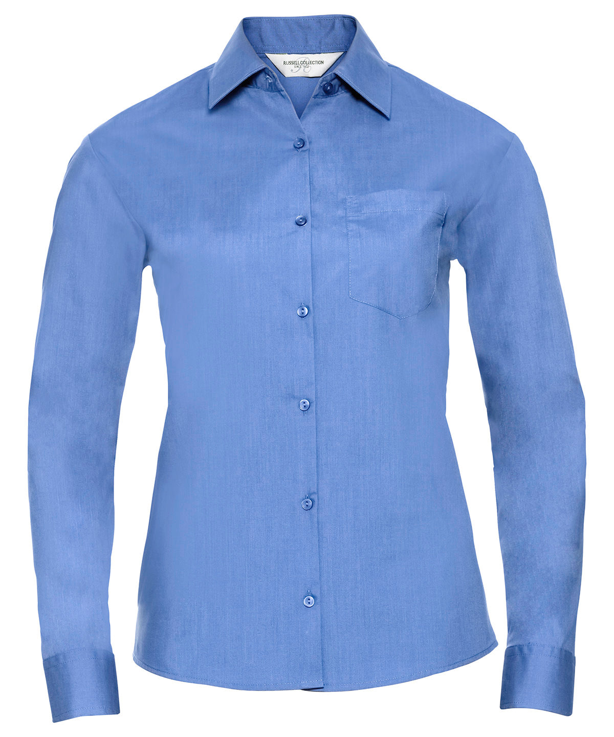 Womens long sleeve polycotton easycare poplin shirt | corporate blue