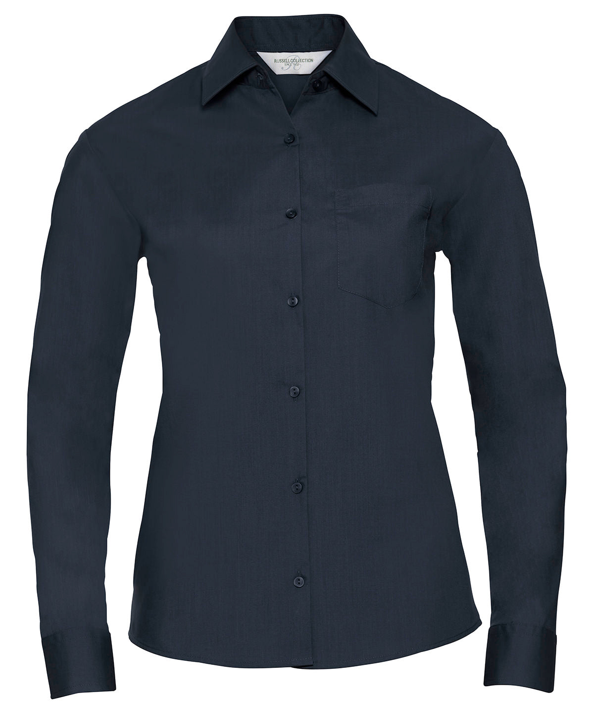 Womens long sleeve polycotton easycare poplin shirt | french navy