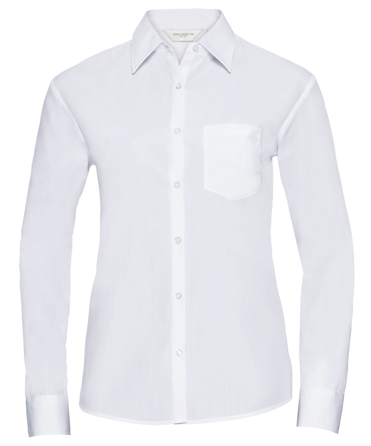 Womens long sleeve polycotton easycare poplin shirt | white