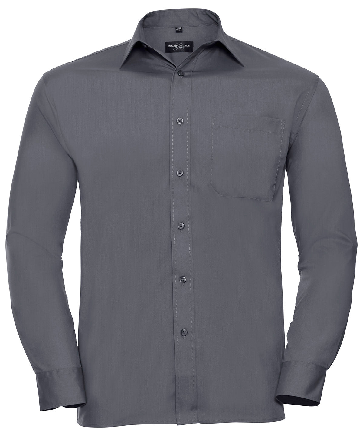 Long sleeve polycotton easycare poplin shirt | convoy grey