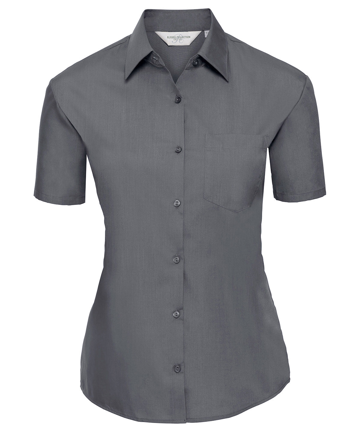 Womens short sleeve polycotton easycare poplin shirt | convoy grey