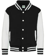 Kids Varsity Jacket Jet Black/White | AWDis Just Hoods