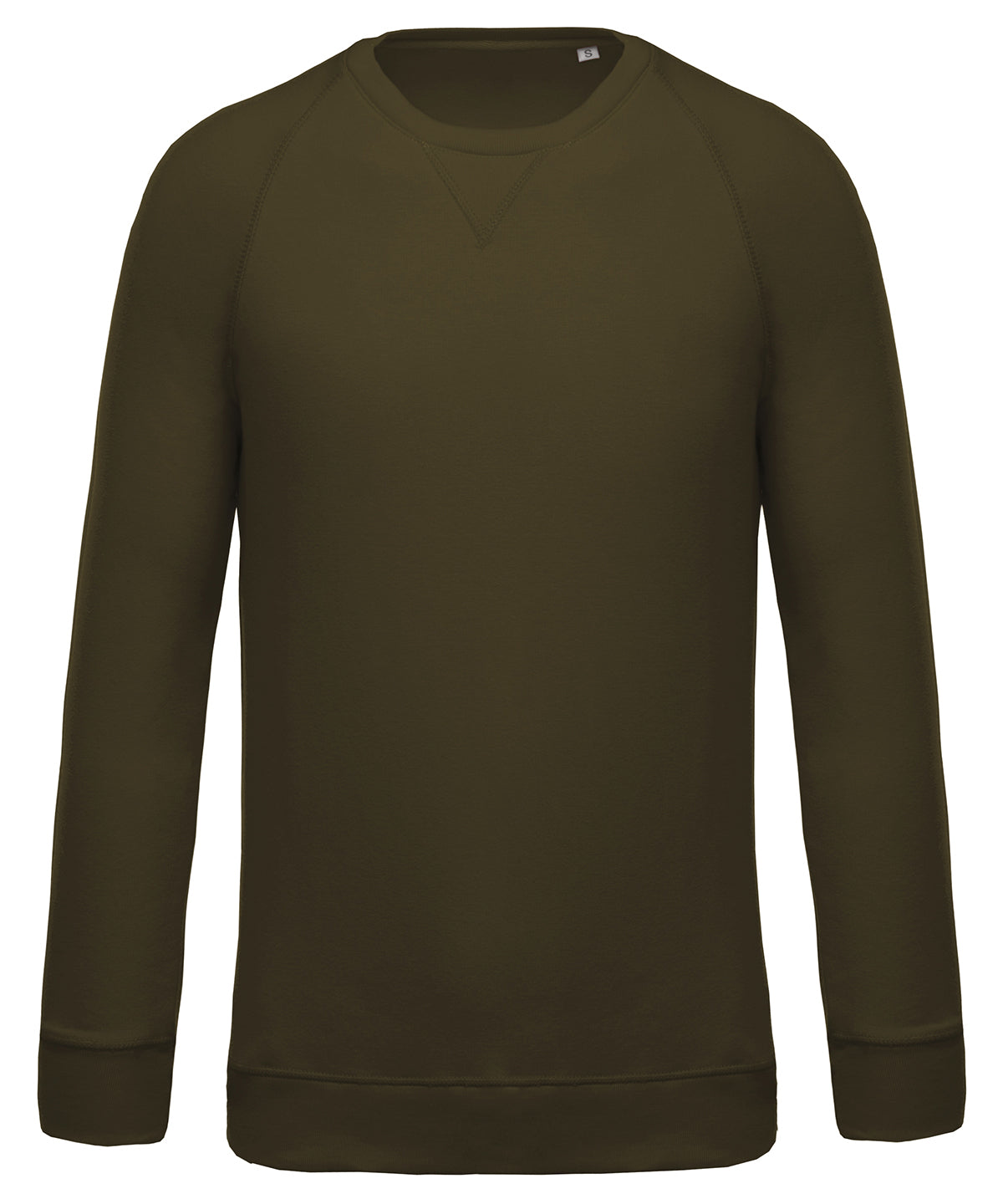 Mens organic cotton crew neck raglan sleeve sweatshirt | Moss Green