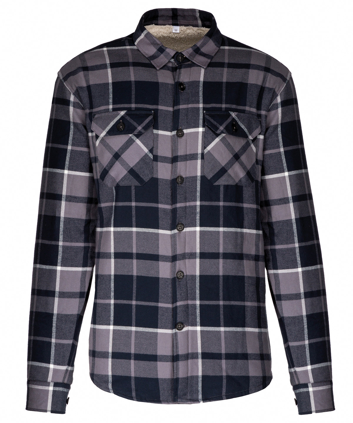 Sherpa-lined checked shirt jacket | storm grey/navy