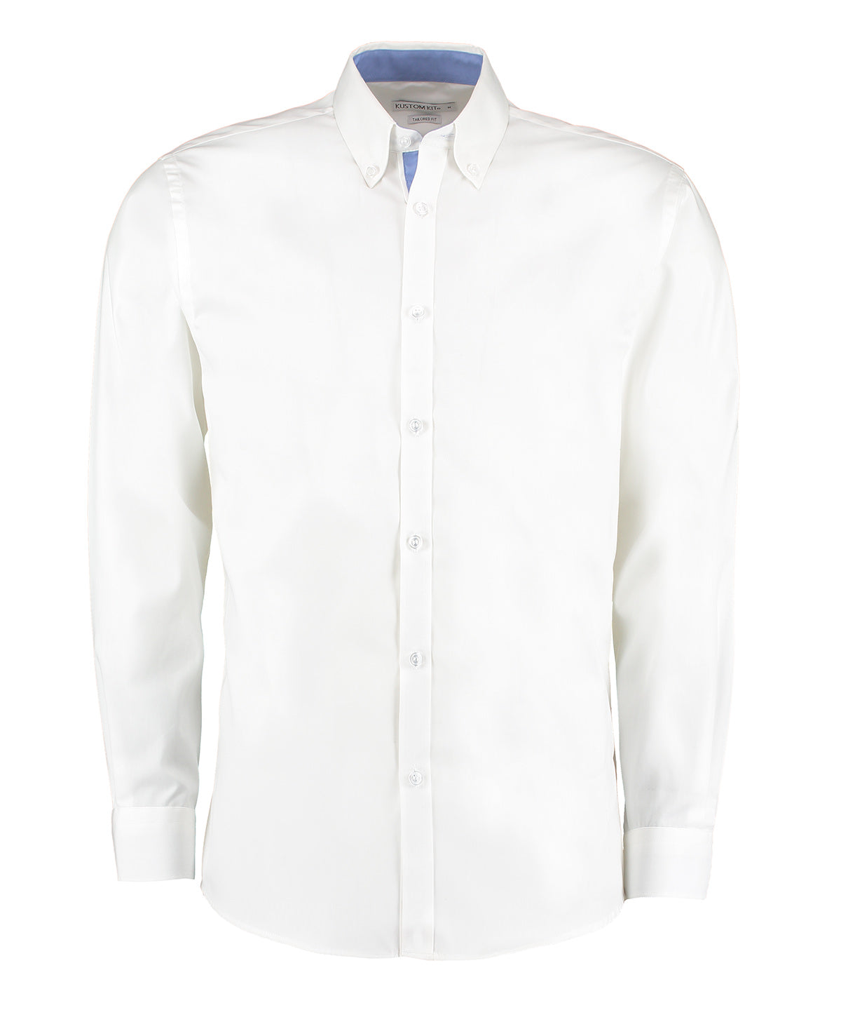 Contrast premium Oxford shirt (button-down collar) long-sleeved (tailored fit) | white/mid blue