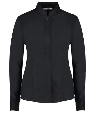 Womens mandarin collar shirt long-sleeved (tailored fit) black