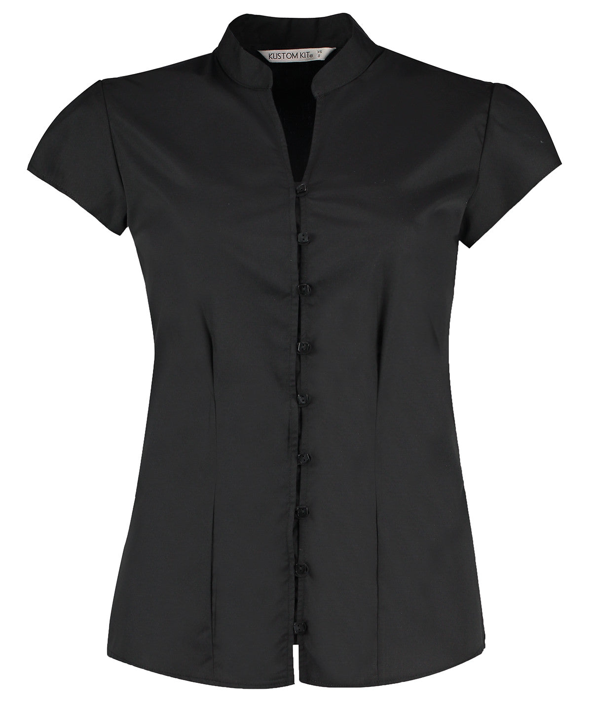 Womens continental blouse mandarin collar cap sleeve (tailored fit) | Black