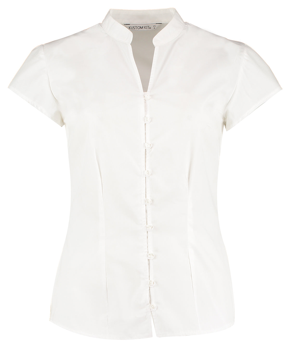 Womens continental blouse mandarin collar cap sleeve (tailored fit) | white