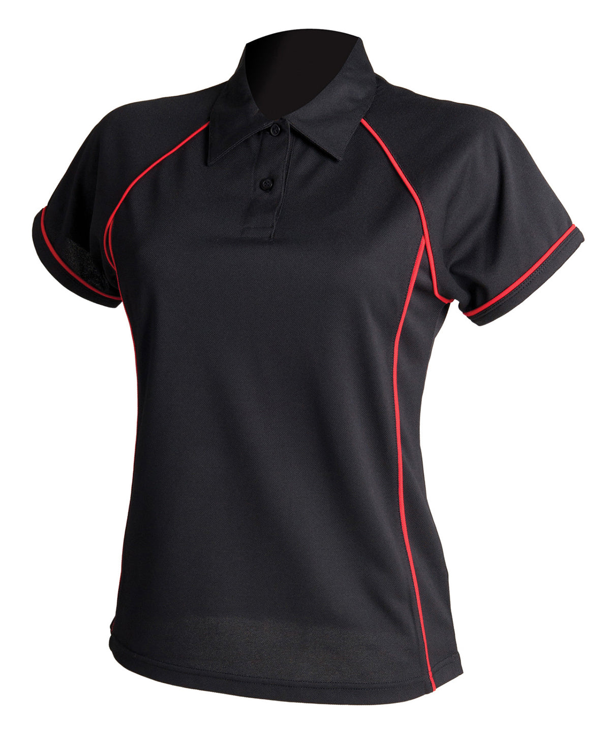 Womens piped performance polo | black/red