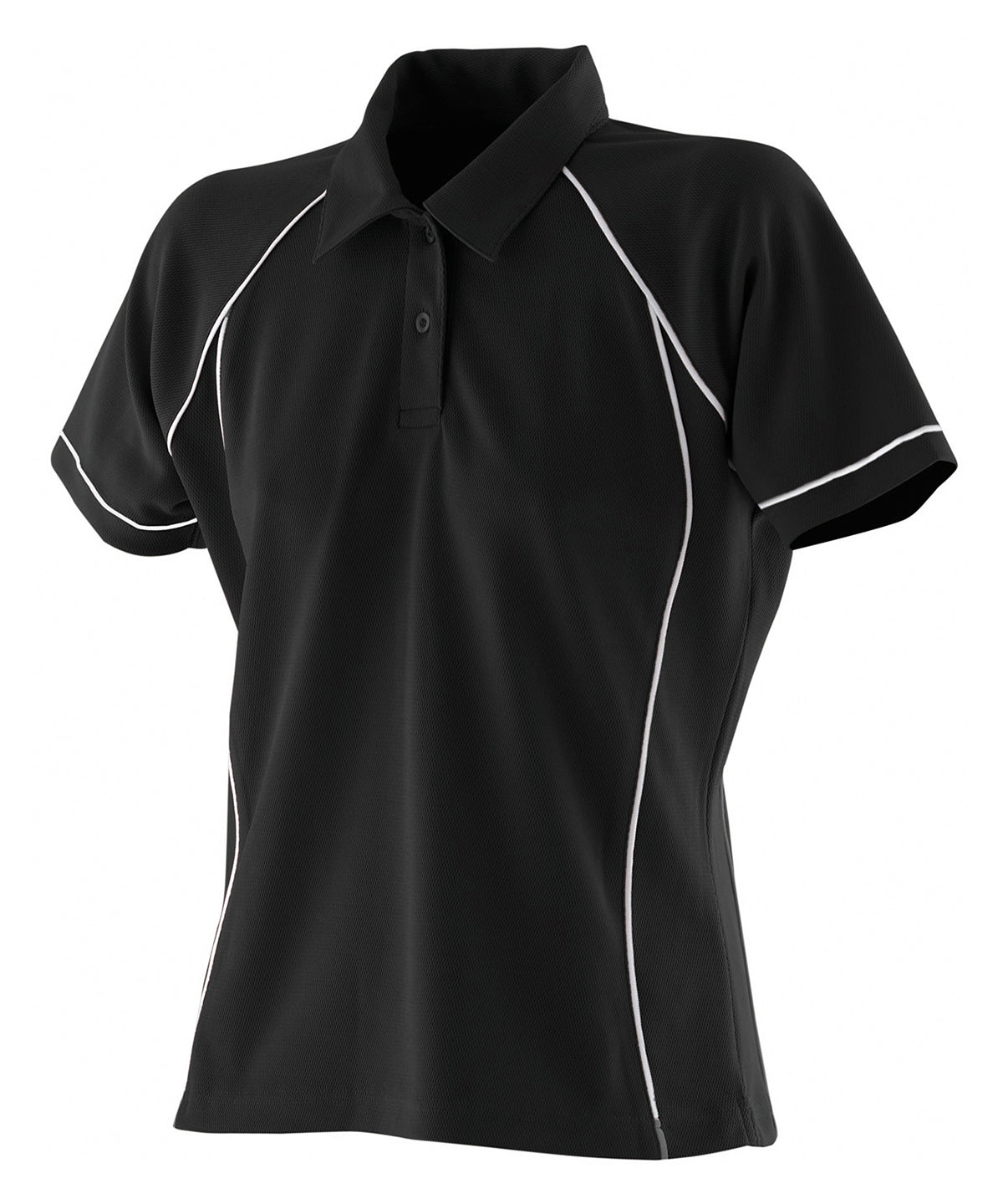 Womens piped performance polo | black/white