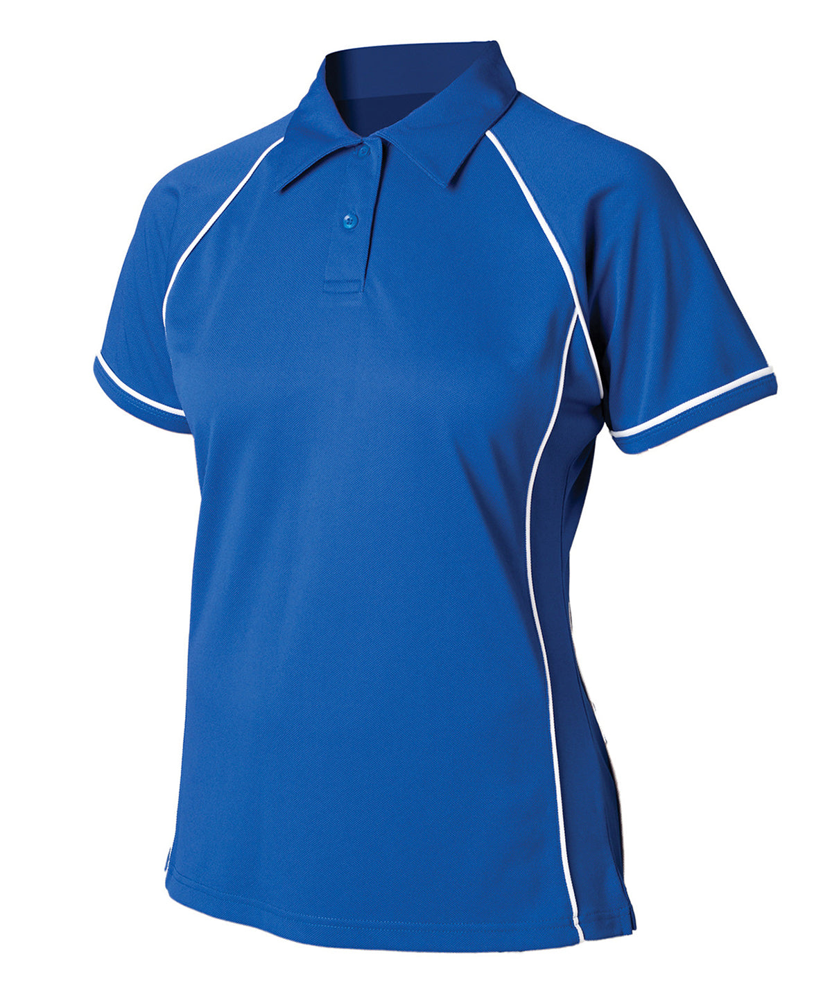 Womens piped performance polo | royal/white