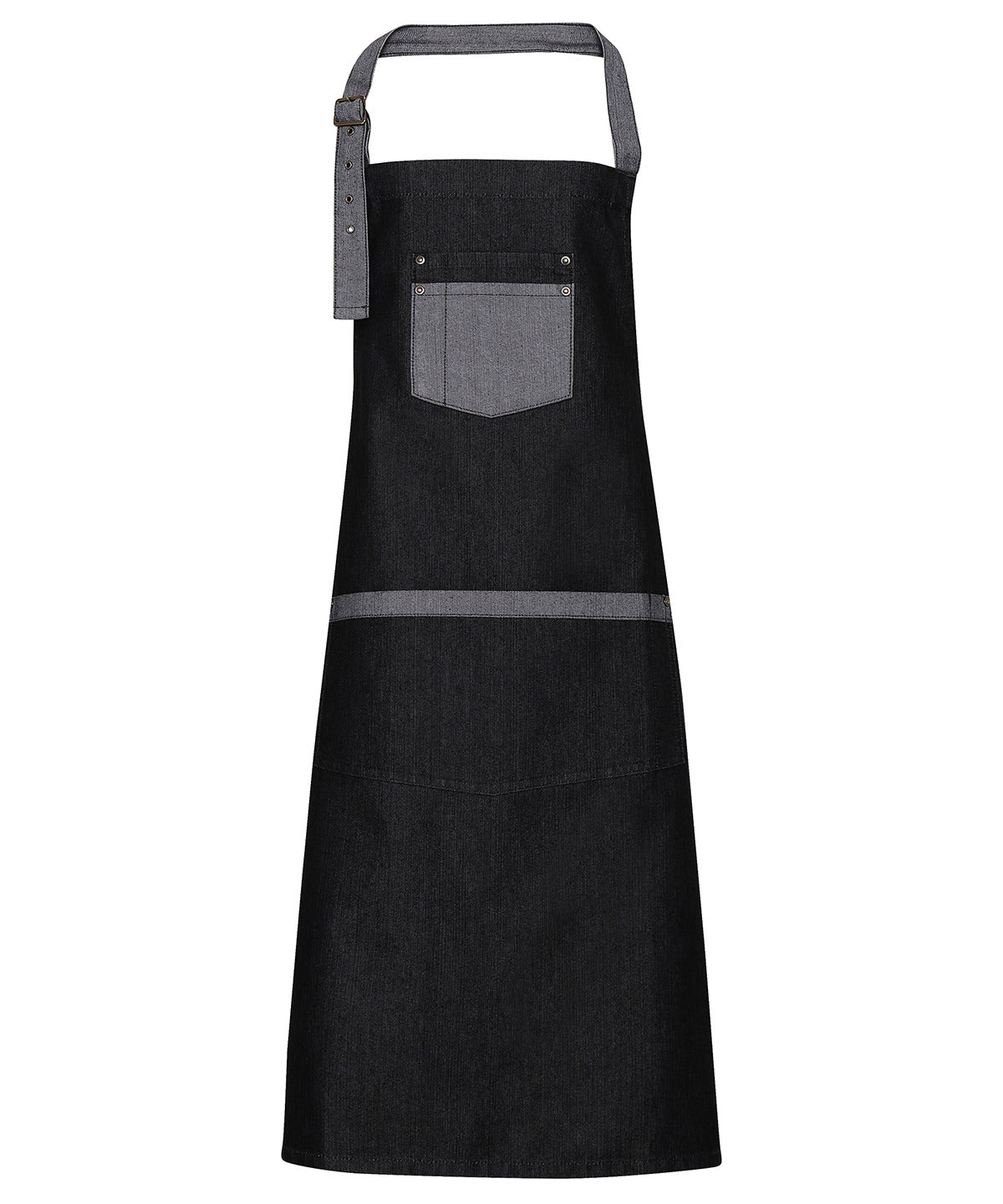 Domain contrast denim bib apron | Black Denim