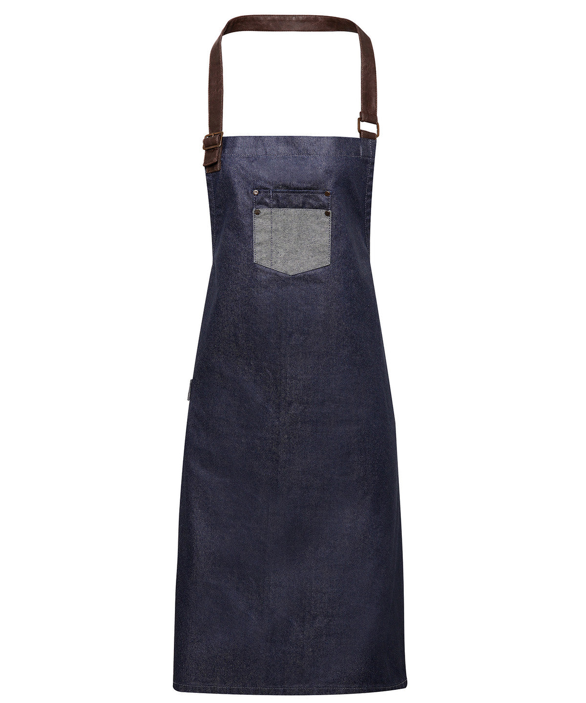 Division waxed-look denim bib apron with faux leather | indigo denim
