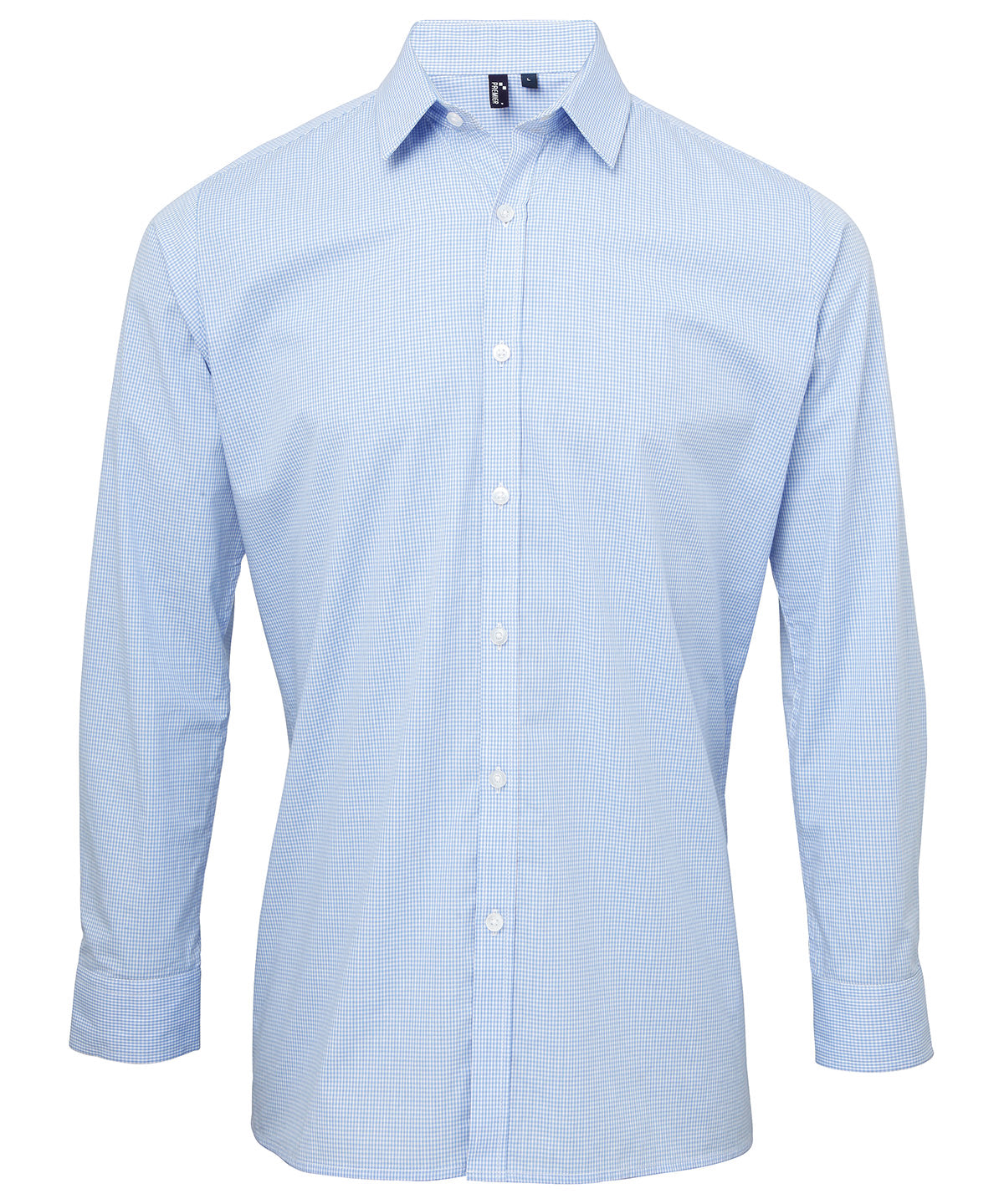 Microcheck (Gingham) long sleeve cotton shirt | light blue/white