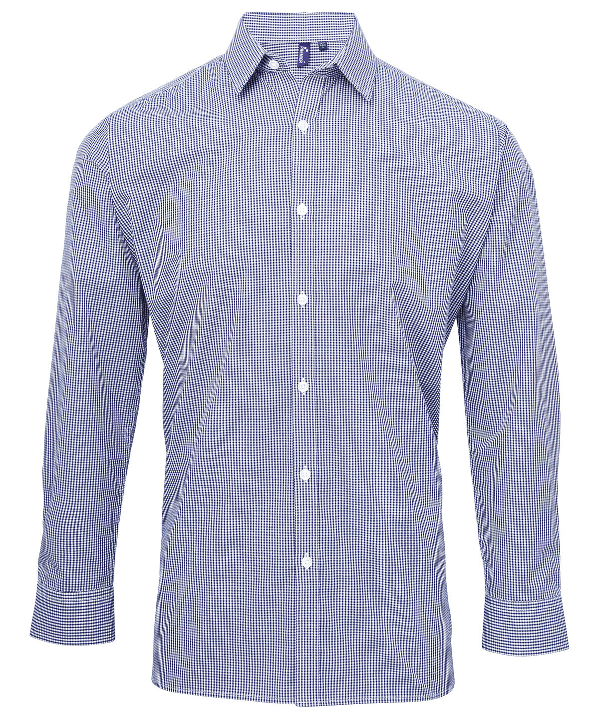 Microcheck (Gingham) long sleeve cotton shirt | navy/white