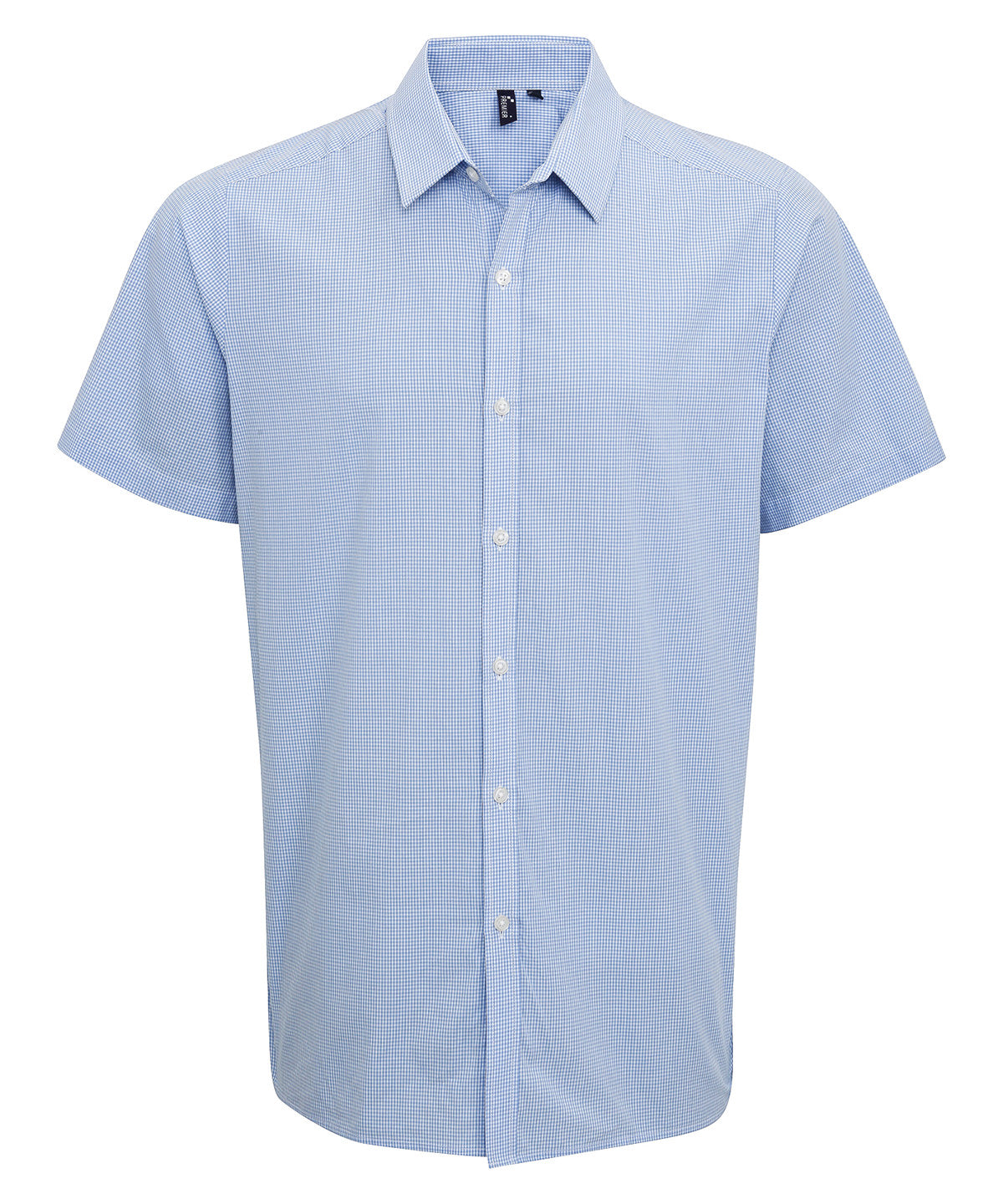 Microcheck (Gingham) short sleeve cotton shirt | light blue/white