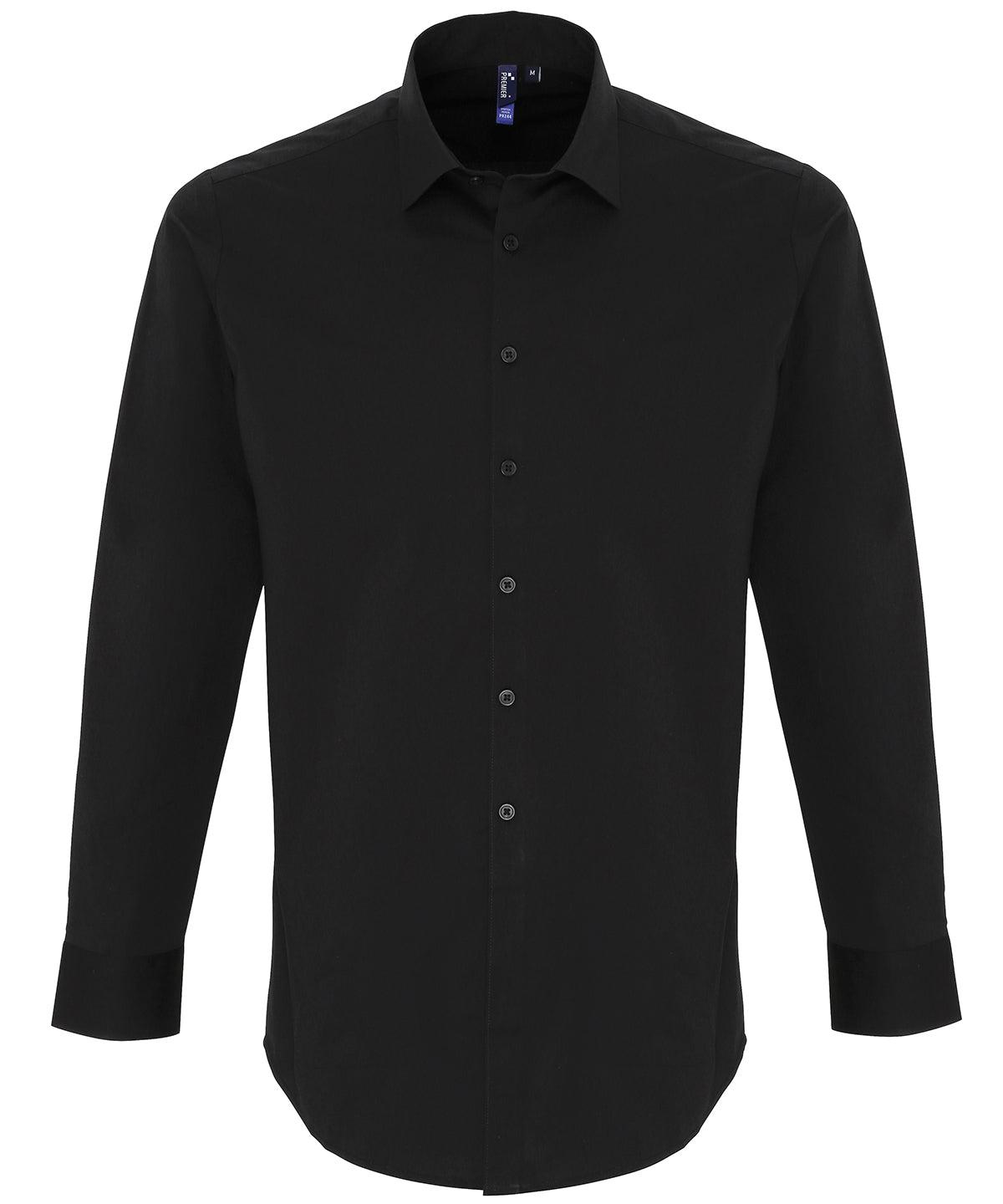 Stretch fit cotton poplin long sleeve shirt | Black