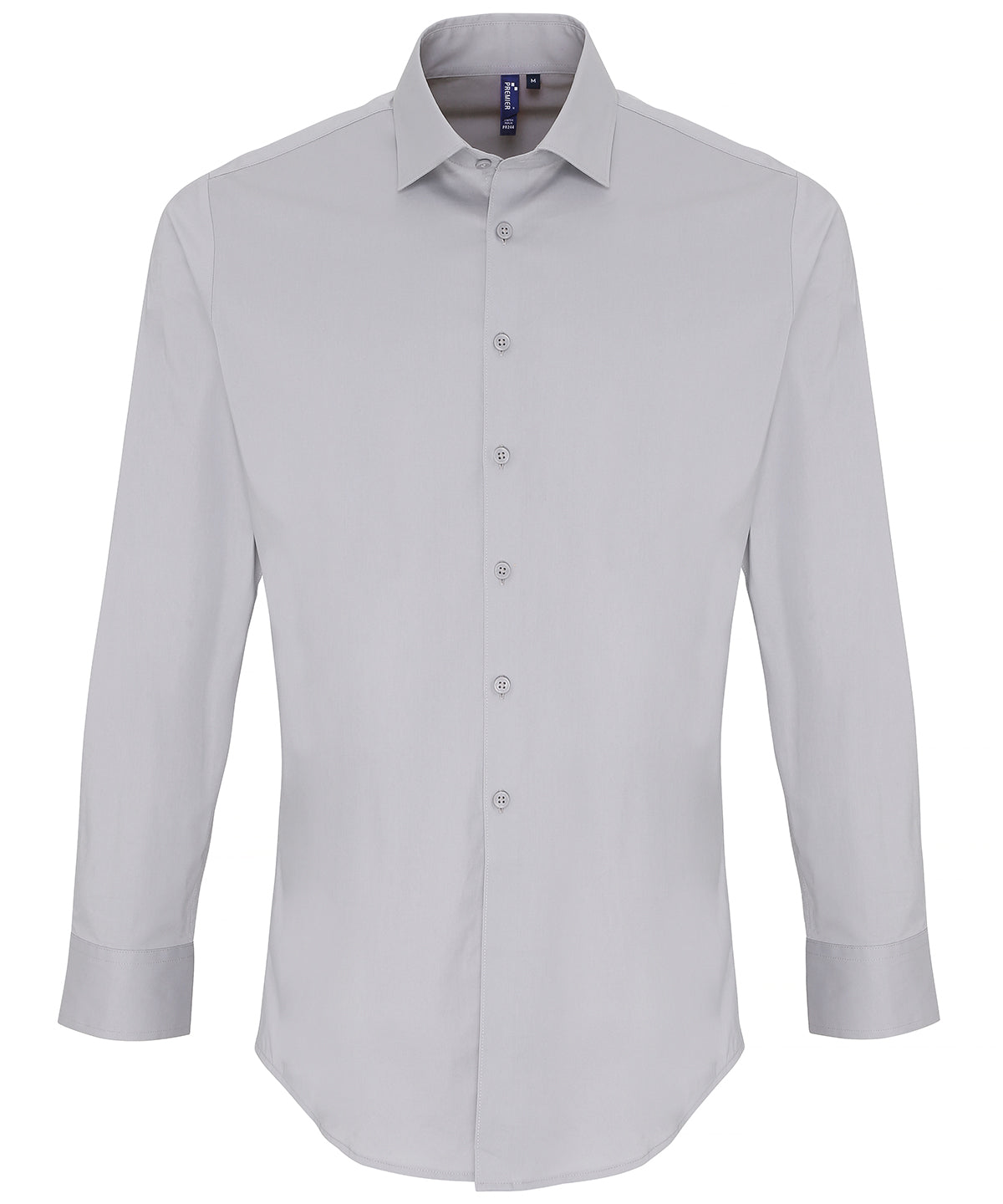 Stretch fit cotton poplin long sleeve shirt | silver