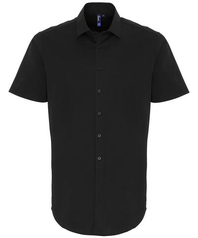 Stretch fit cotton poplin short sleeve shirt | black