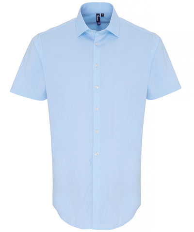 Stretch fit cotton poplin short sleeve shirt | pale blue