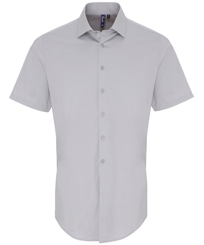 Stretch fit cotton poplin short sleeve shirt | silver