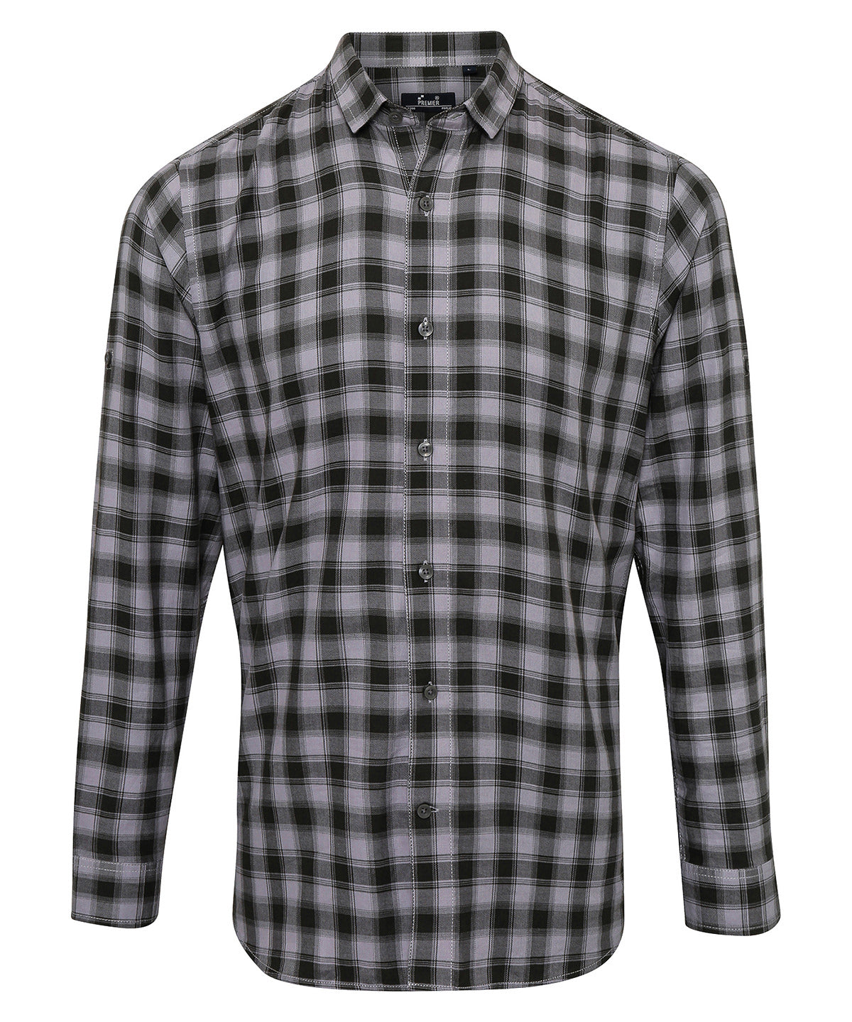 Mulligan check cotton long sleeve shirt | steel/black