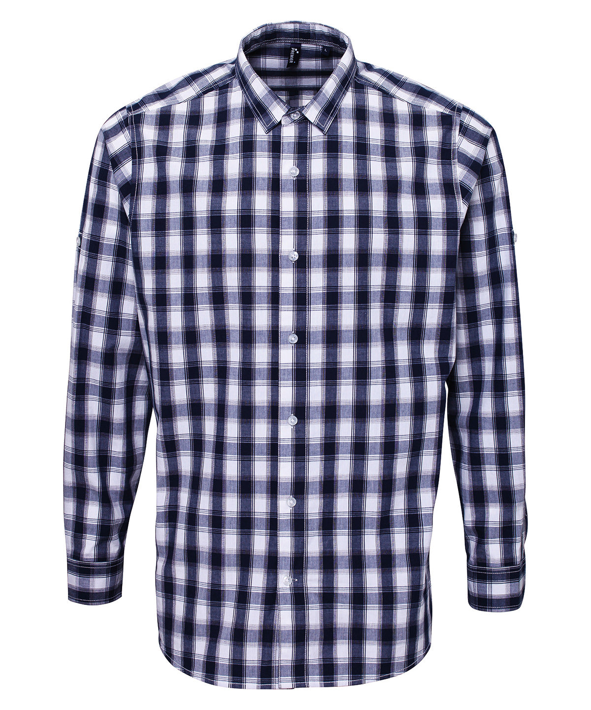 Mulligan check cotton long sleeve shirt | white/navy