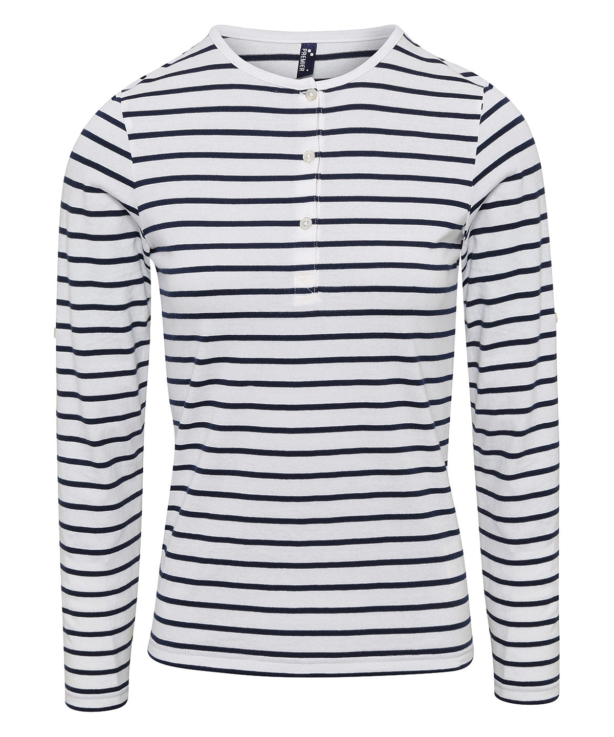 Womens Long John roll-sleeve tee | white/navy