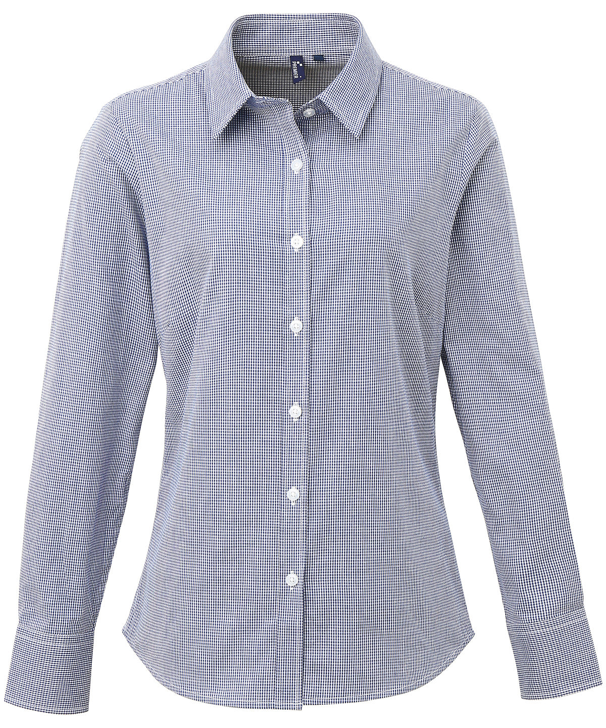 Womens Microcheck (Gingham) long sleeve cotton shirt | navy/white