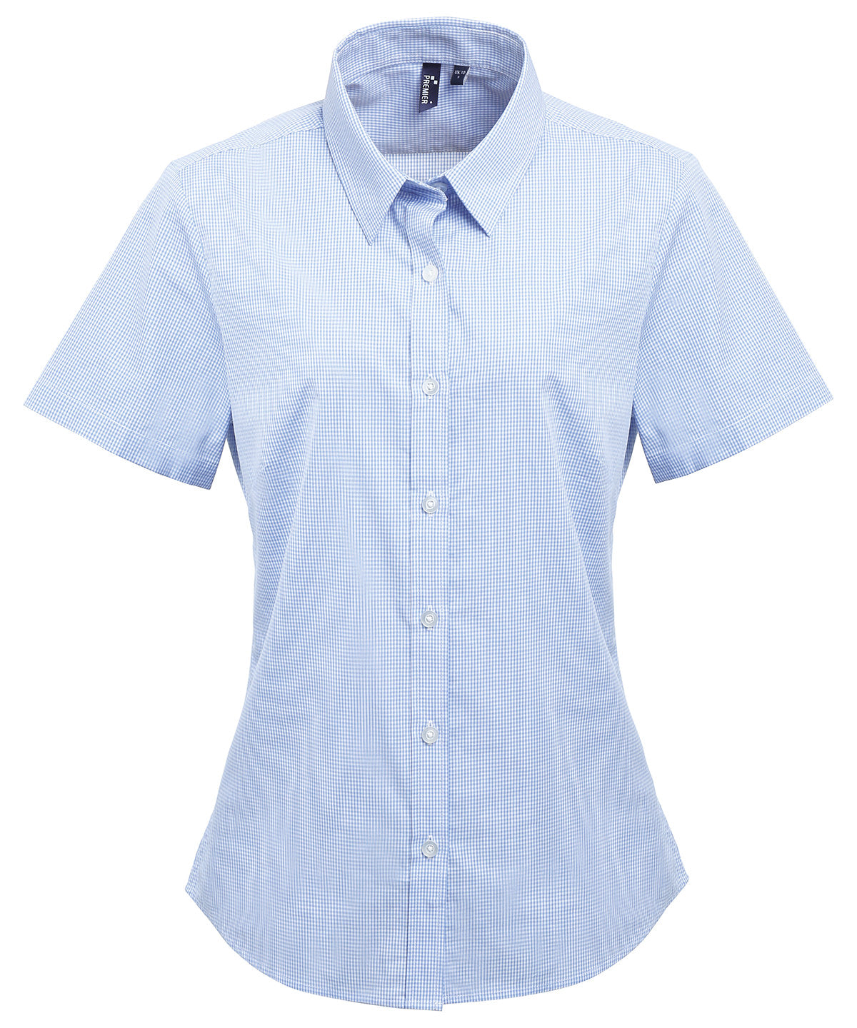 Womens Microcheck (Gingham) short sleeve cotton shirt | light blue/white