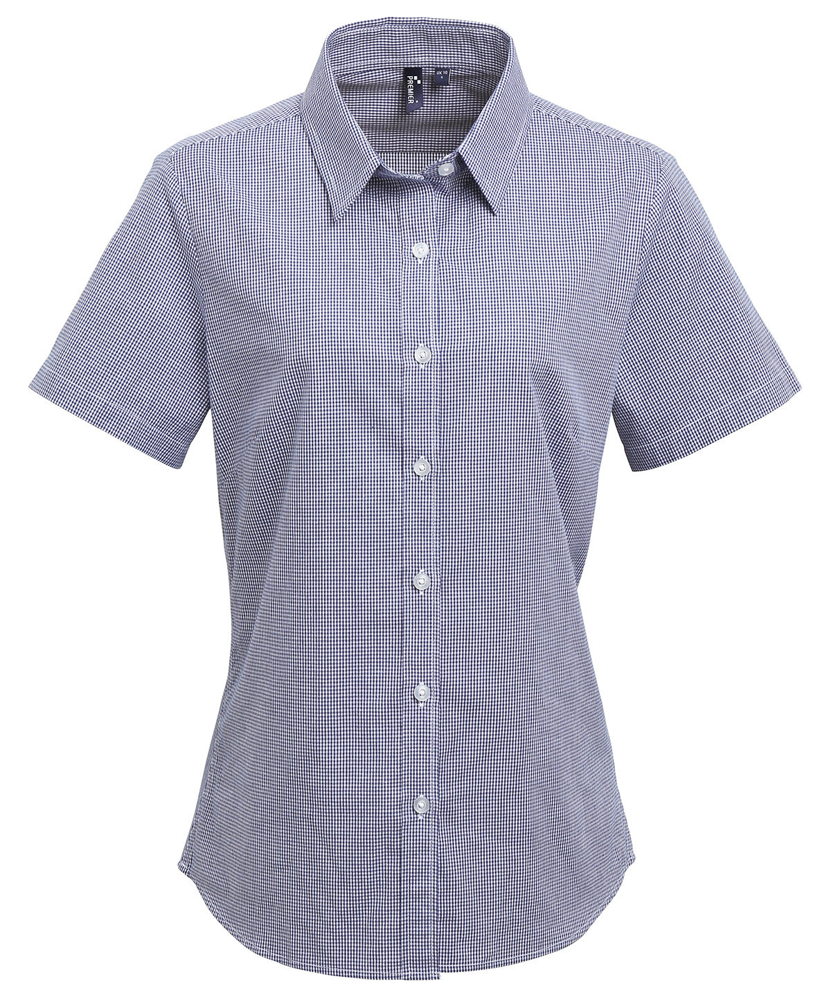 Womens Microcheck (Gingham) short sleeve cotton shirt | navy/white