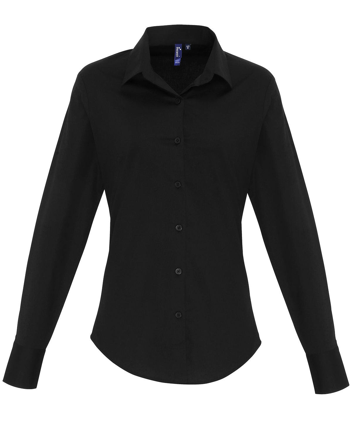 Womens stretch fit cotton poplin long sleeve blouse | Black