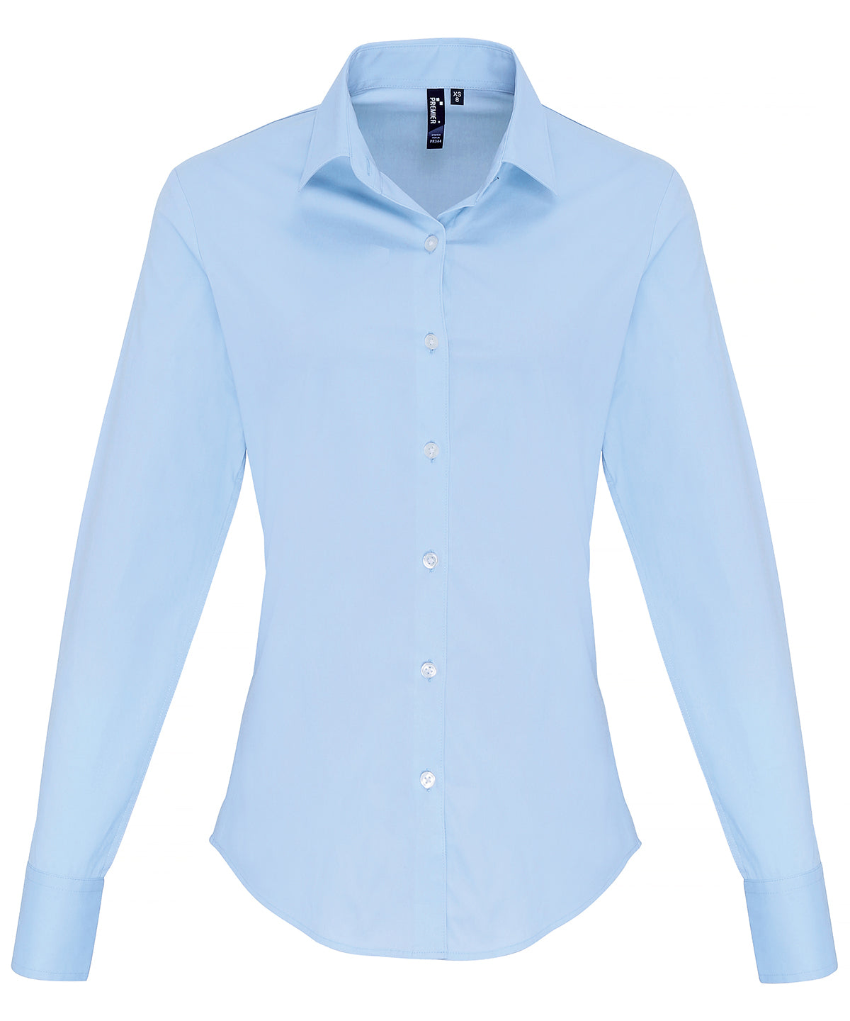 Womens stretch fit cotton poplin long sleeve blouse | pale blue