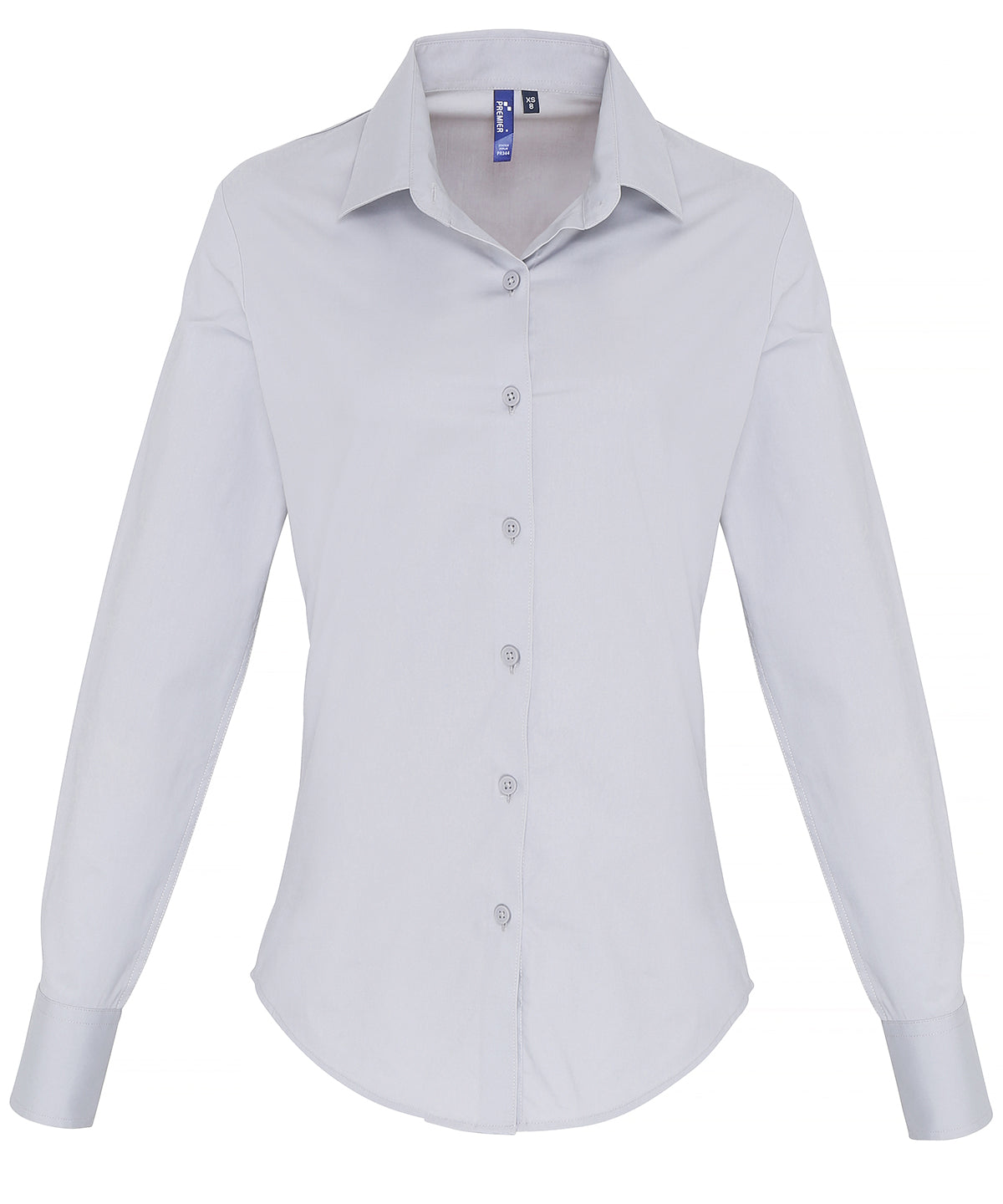 Womens stretch fit cotton poplin long sleeve blouse | silver