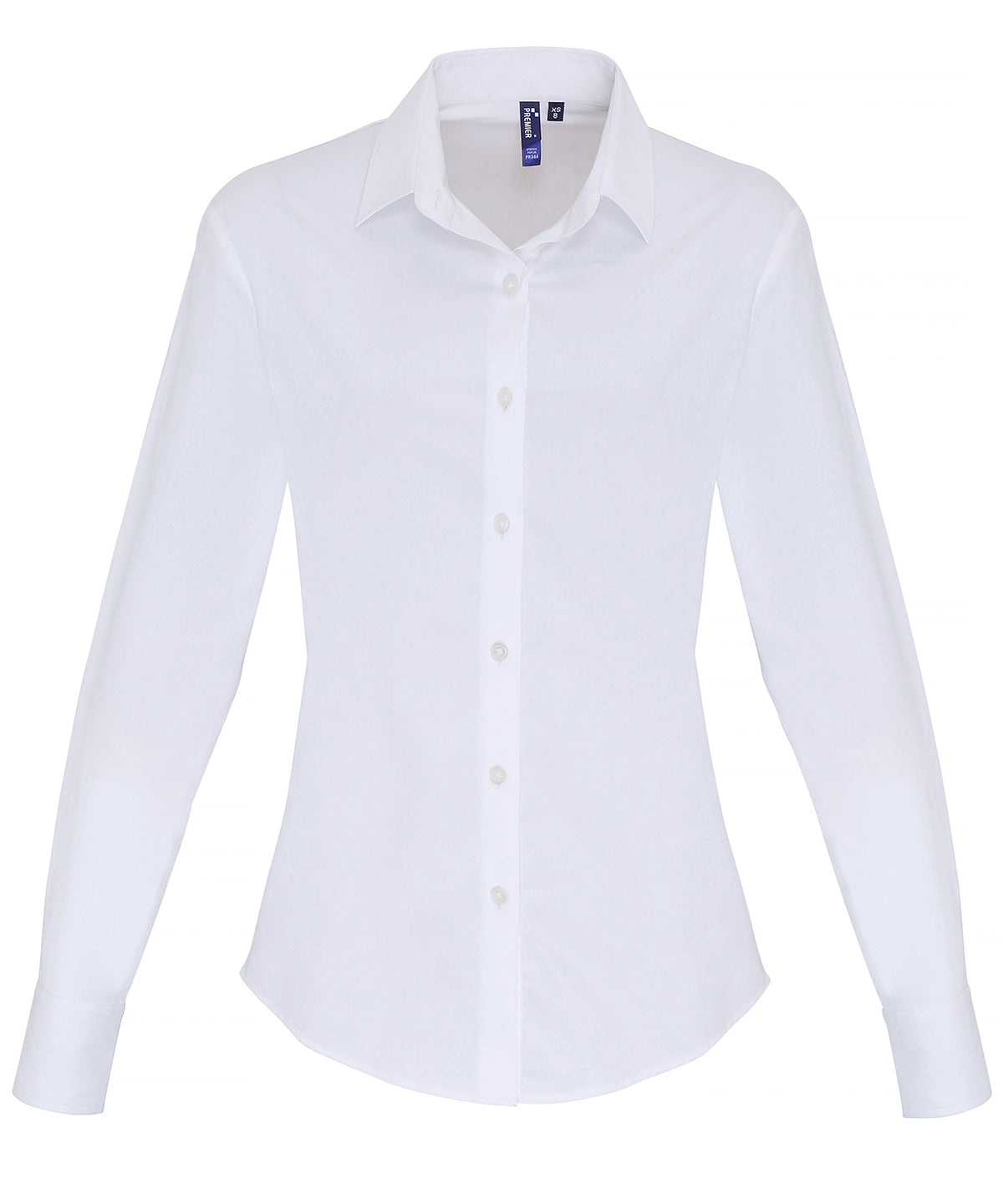 Womens stretch fit cotton poplin long sleeve blouse | white