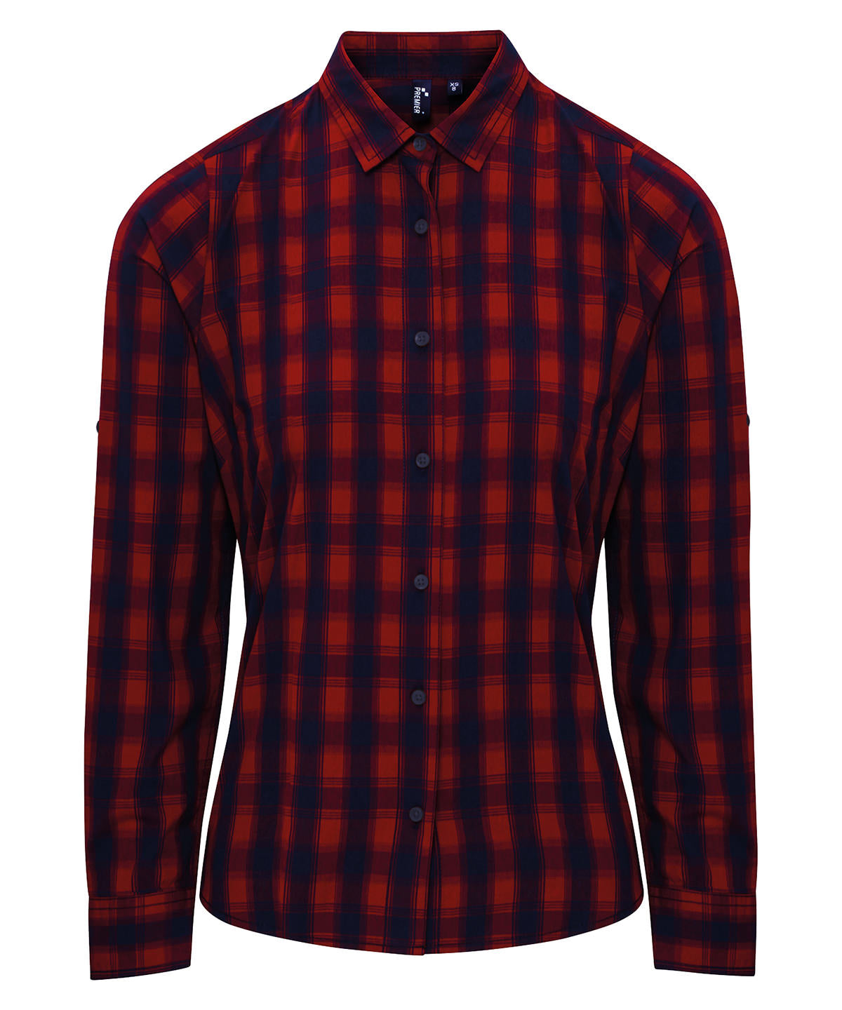 Womens Mulligan check cotton long sleeve shirt | red/navy