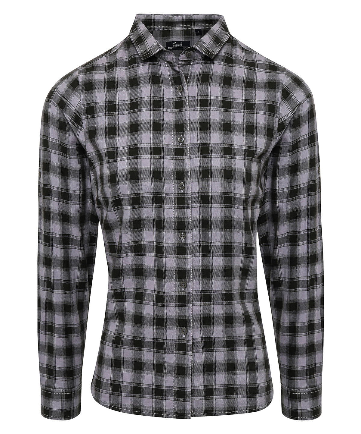 Womens Mulligan check cotton long sleeve shirt | steel/black
