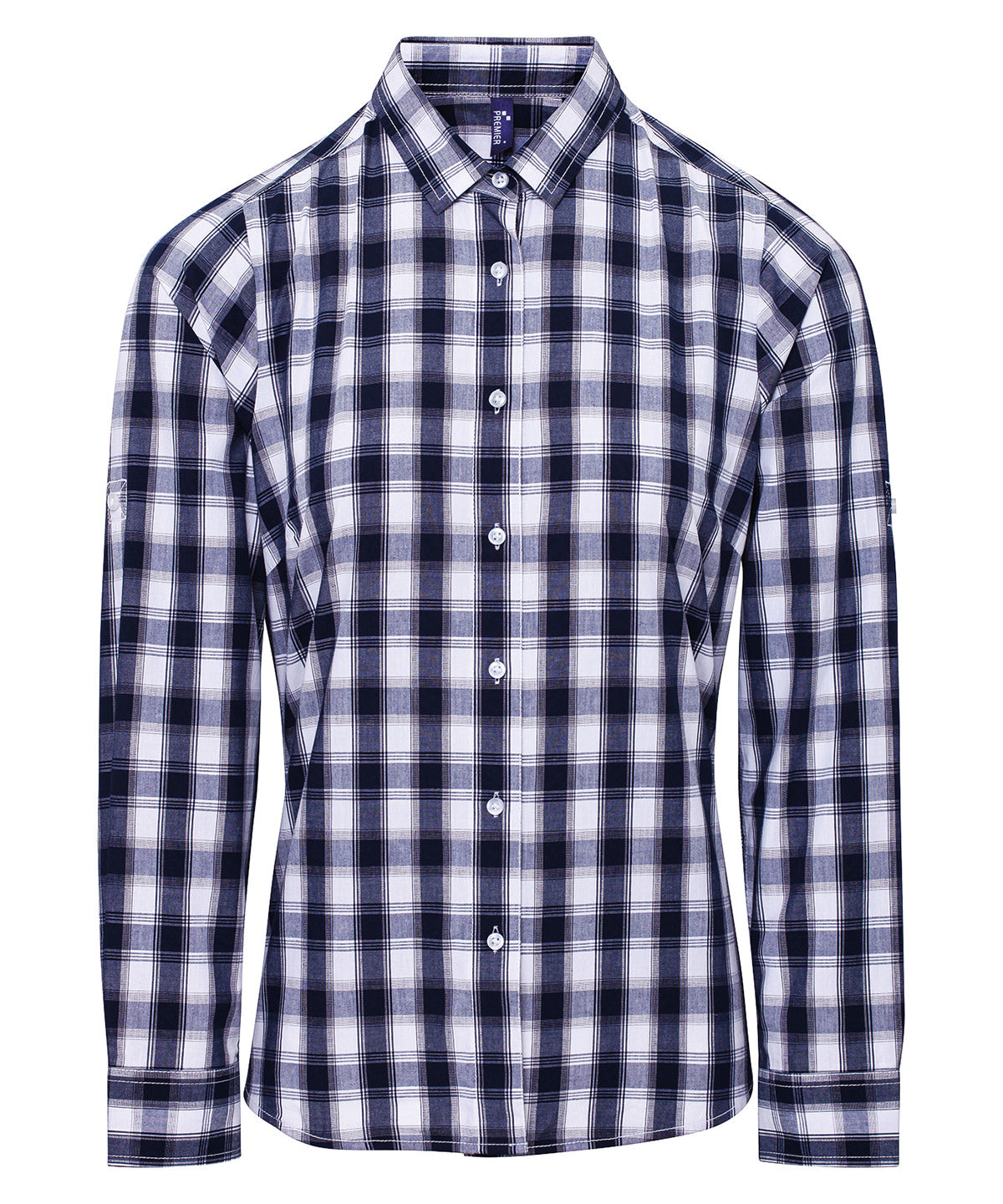 Womens Mulligan check cotton long sleeve shirt | white/navy