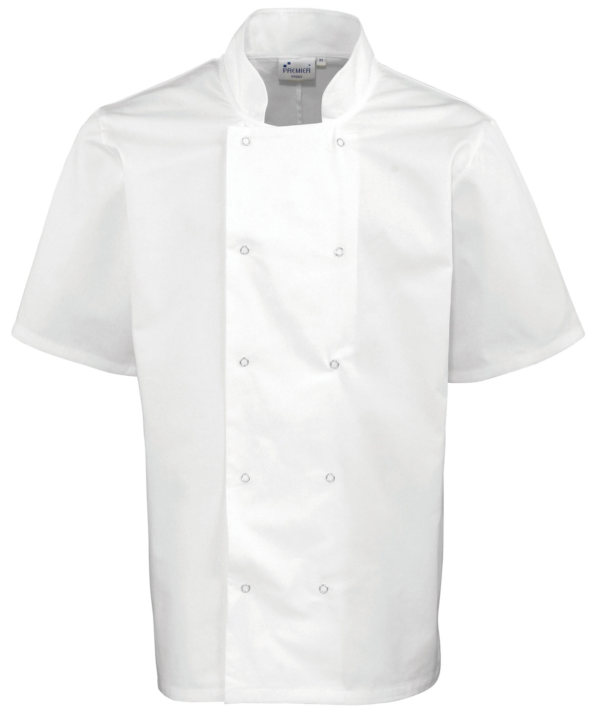 Studded front short sleeve chefs jacket | white