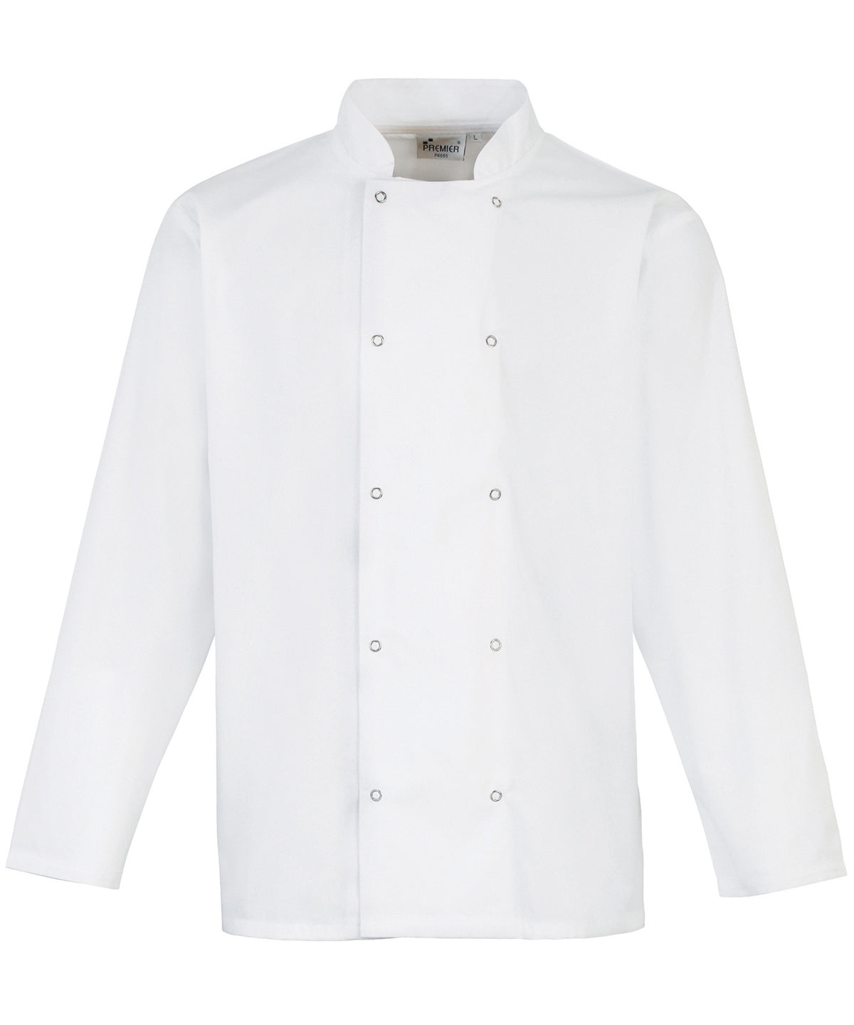 Studded front long sleeve chefs jacket | white