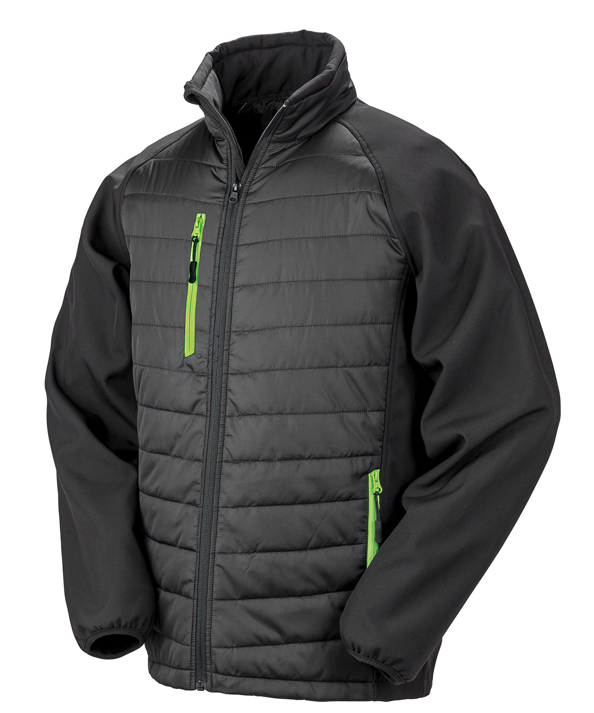 Compass padded softshell jacket | black/lime