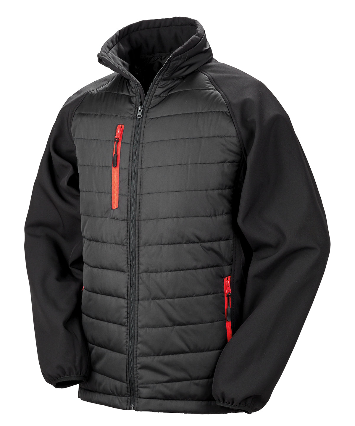 Compass padded softshell jacket | black/red