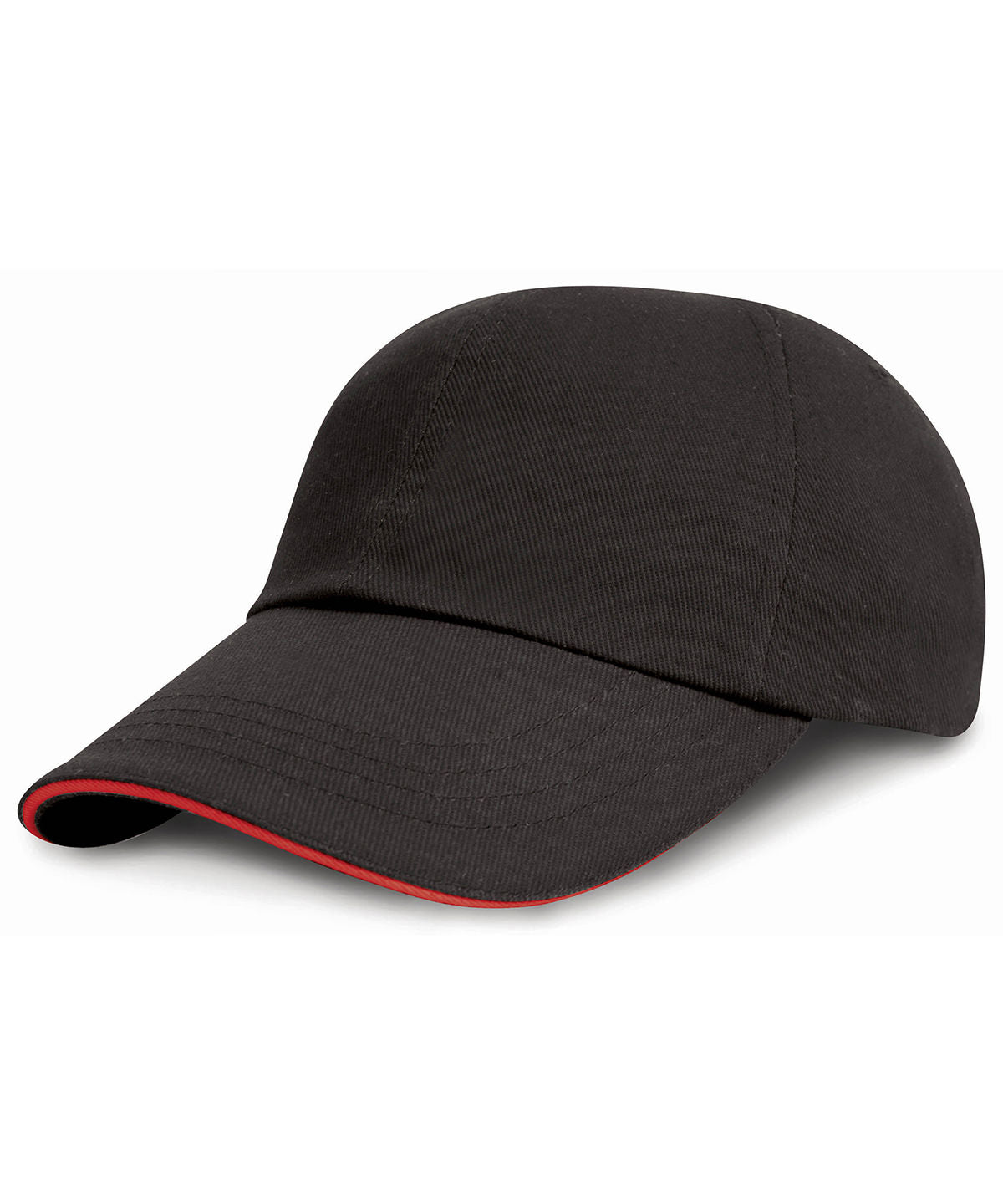 Junior low-profile heavy brushed cotton cap with sandwich peak | Black/Red