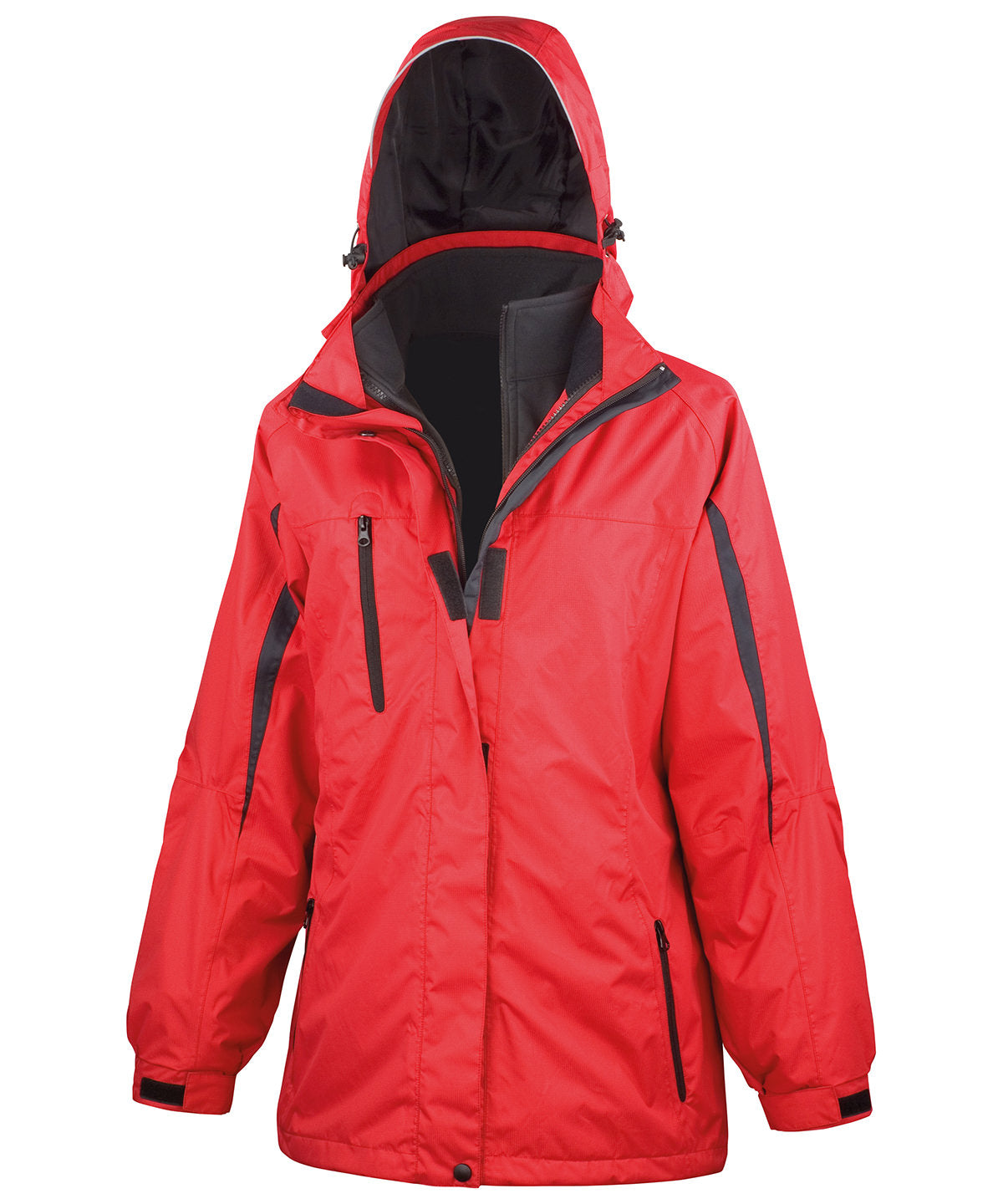 Womens 3-in-1 journey jacket with softshell inner | Red/Black