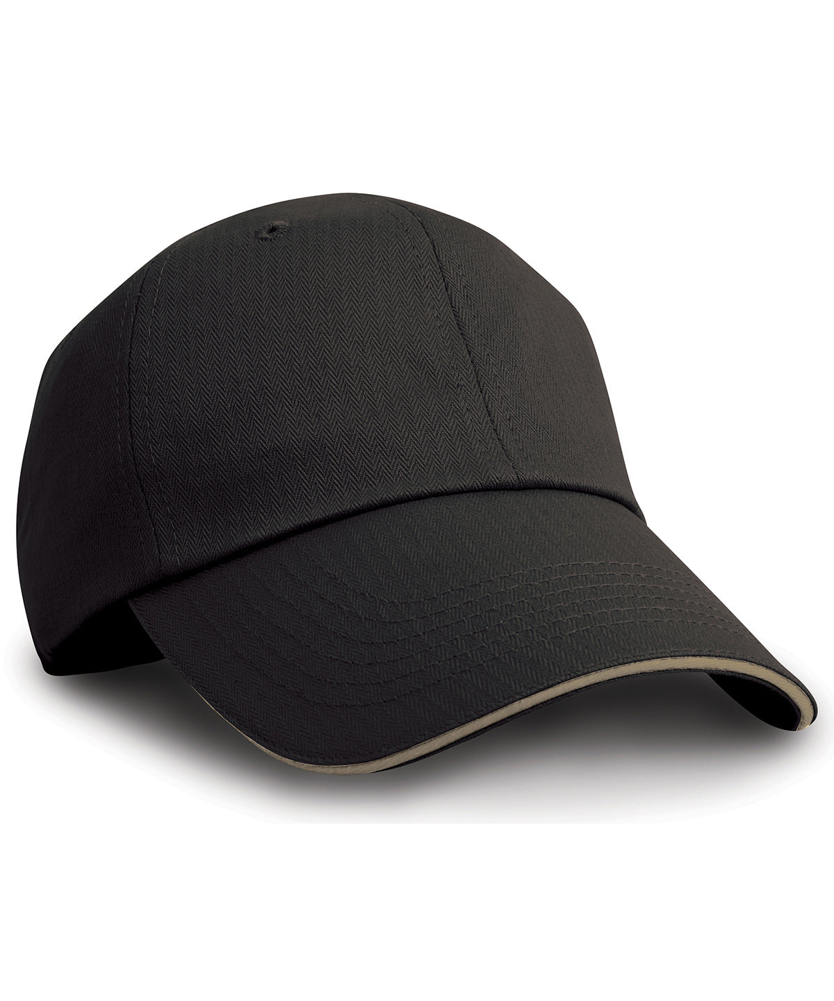 Herringbone cap with sandwich peak | black/tan