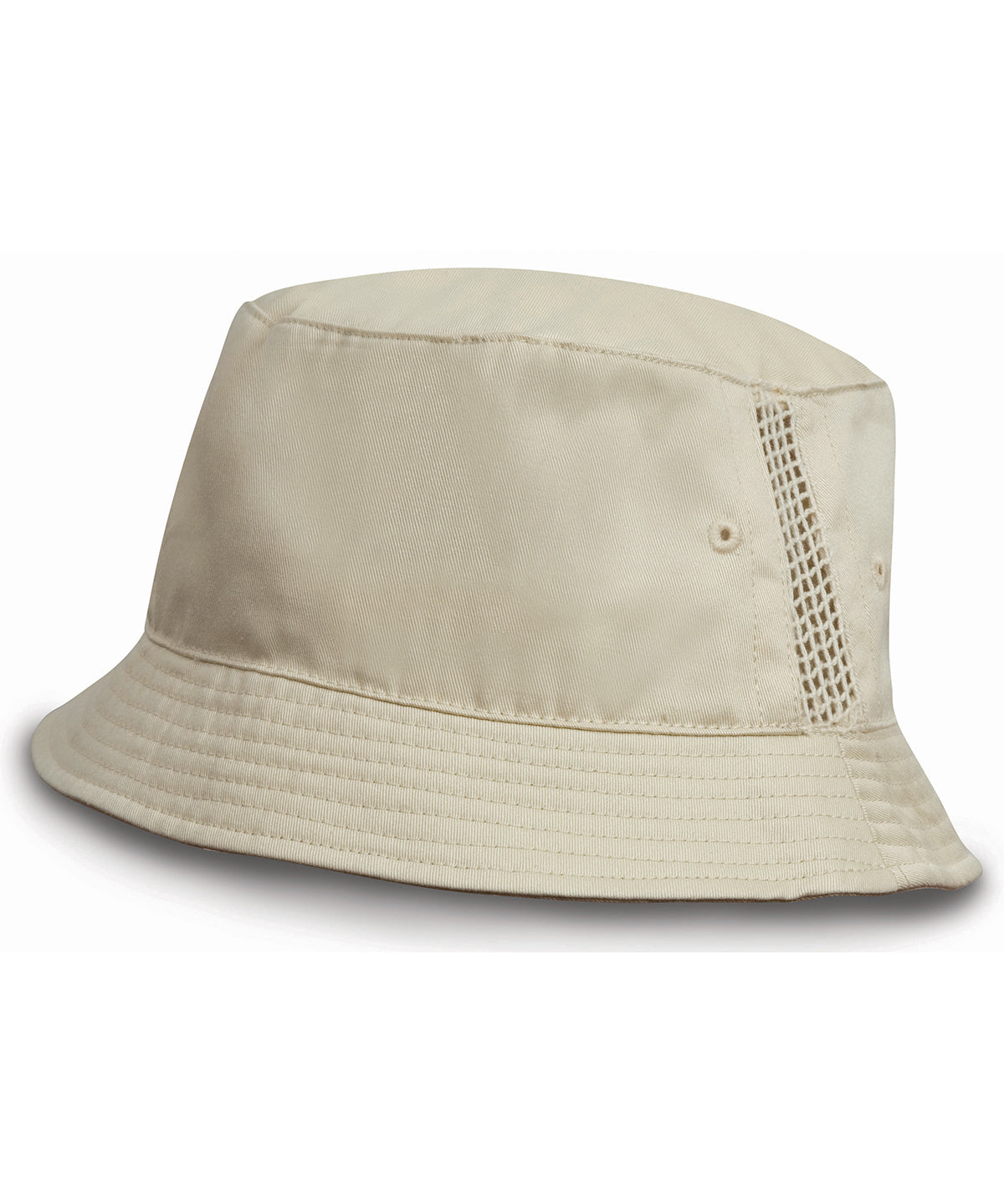 Deluxe washed cotton bucket hat with side mesh panels | Natural