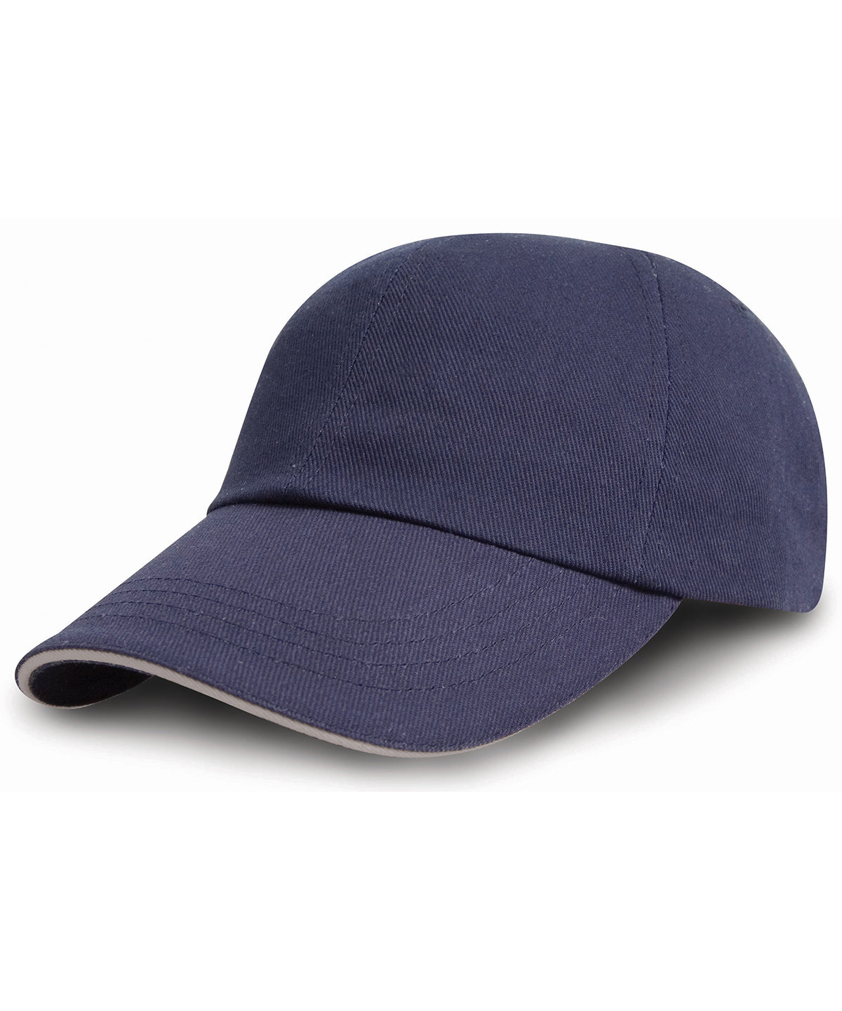 Brushed coton printers/embroiderers cap with sandwich peak | navy/putty