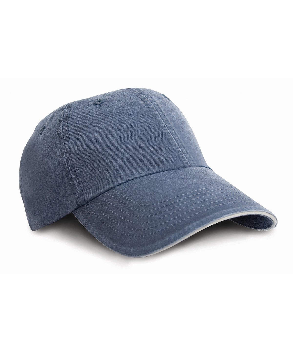 Washed fine line cotton cap with sandwich peak | Navy/Putty