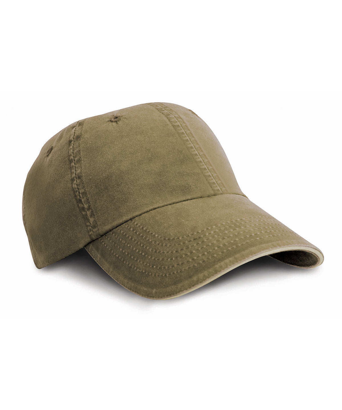 Washed fine line cotton cap with sandwich peak | olive/stone